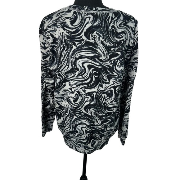 zuda Z-knit Crewneck Pullover | Gray & Black Swirl Pattern Long Sleeve Top | Sm - Picture 3 of 9